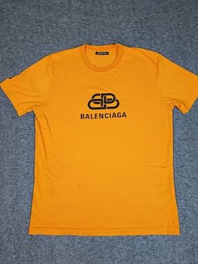 Balenciaga Men's T-Shirt Lock Logo Blue Size Medium Oversized Pre-owned with vi